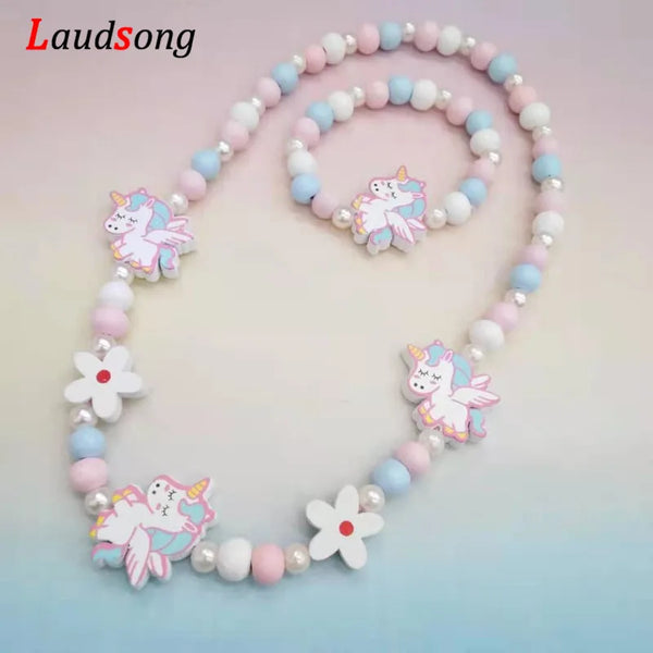 Wooden Unicorn Necklace Bracelet - Cartoon Animal Charms Kids - photo 1