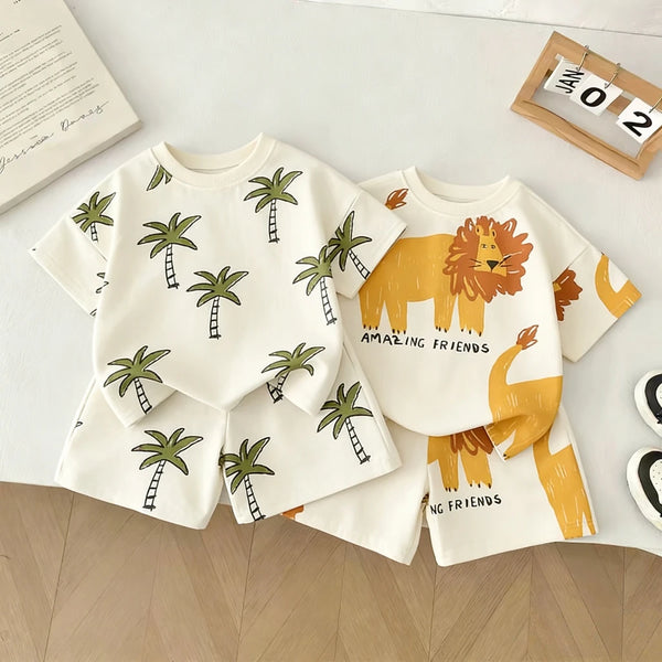 Toddler Cotton Tee & Shorts Set - Lion & Palm Print 9M-6Y - photo 1