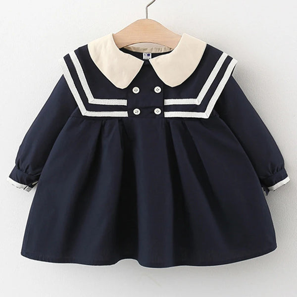 Toddler Girl Doll Collar Cotton Dress — Long Sleeve | 0-3Y - photo 1