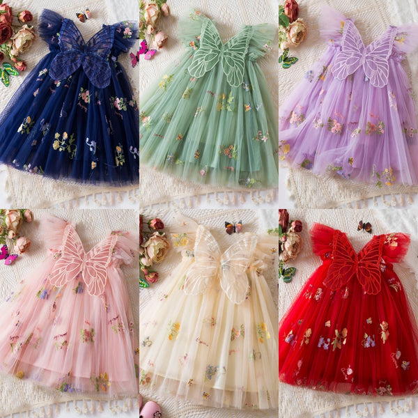Girls Tulle Floral Embroidered Party Dress