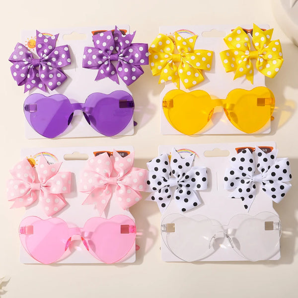 Girls Hair Accessories Set – Bows, Clips & Heart Sunglasses | 3 Pcs - photo 1