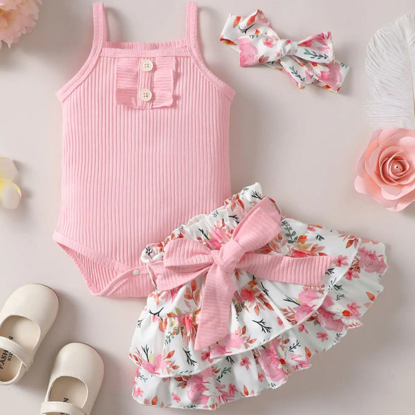 Baby Girls Floral Suspender Jumpsuit & Skirt Set – 2-Piece | 3–18 Months - photo 1