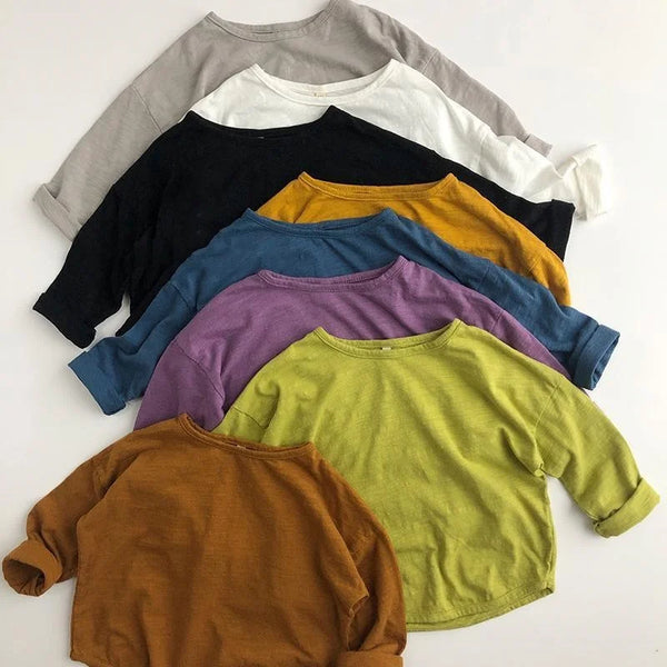 Baby and kids pure cotton long-sleeve basic tee, solid - Kindle Kids ABC