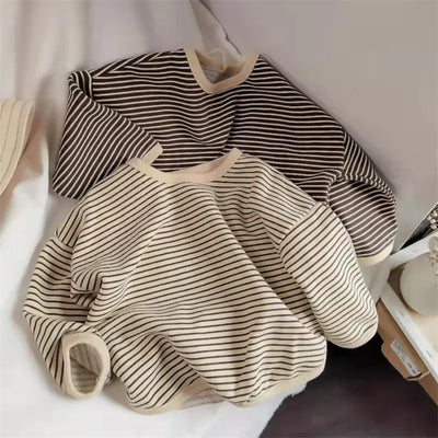 Kids striped cotton long-sleeve tee, casual top - Kindle Kids ABC