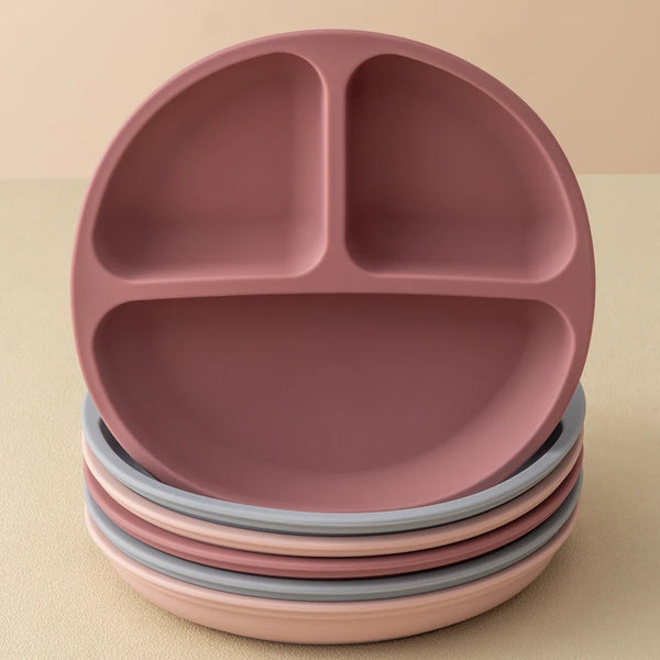 Baby silicone suction plate spill-proof divided feeding dish