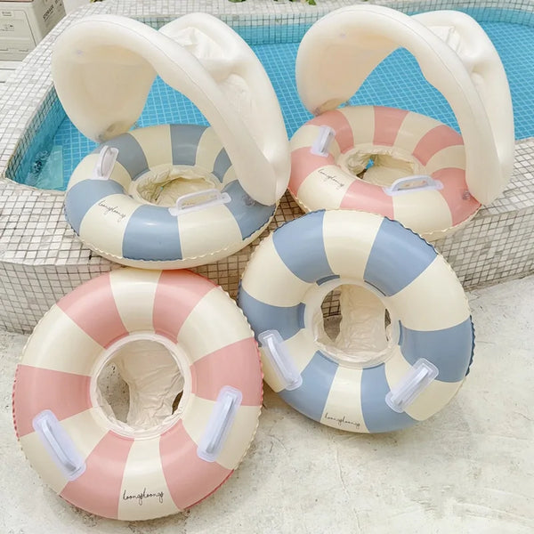 Baby pool float seat inflatable ring with sunshade, ages 6M-3Y