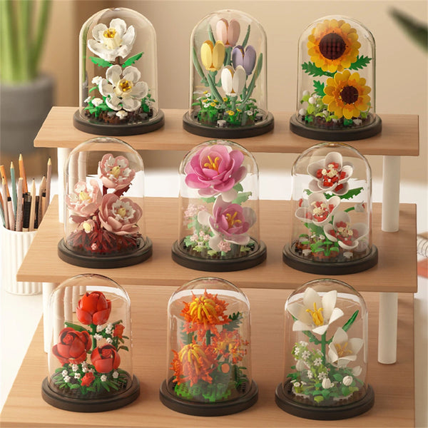 Flower pot building blocks micro brick bonsai kit, kids 6-12Y