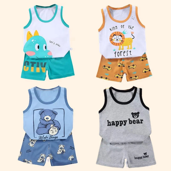 Kids summer sleeveless cotton vest and shorts set, ages 9M-8Y