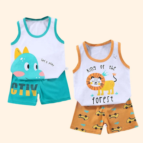 Kids summer sleeveless vest and shorts cotton 2pc, ages 9M-6Y