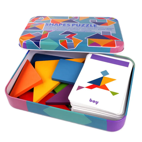 Wooden Tangram Puzzle — Colourful Shapes + Pattern Cards | 3Y+ - photo 1