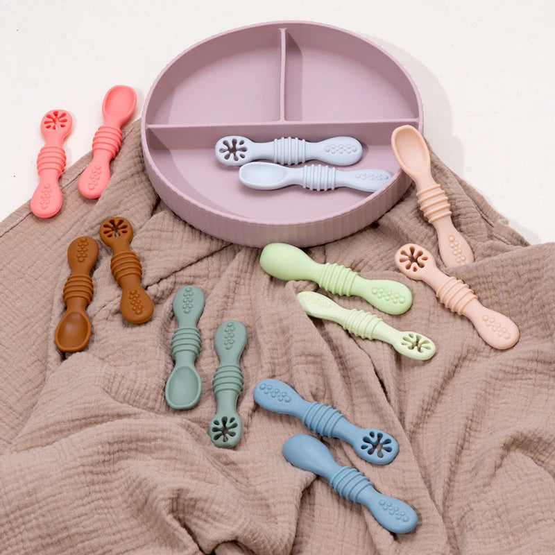 Silicone Baby Training Spoon & Fork Set — Self-Feeding Utensils | 6M+ - photo 3