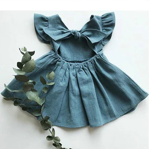 Baby Girls Cotton Linen Flying Sleeve Dress - photo 7