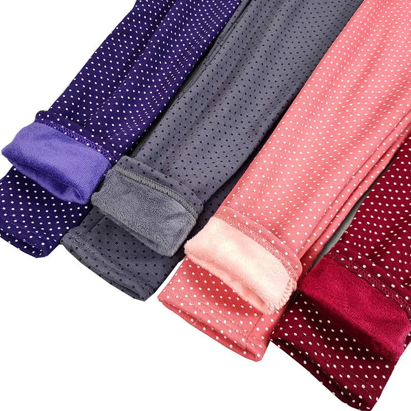 Baby Girl Velvet Leggings — Dot Stretch Warm Trousers | 6M–7Y