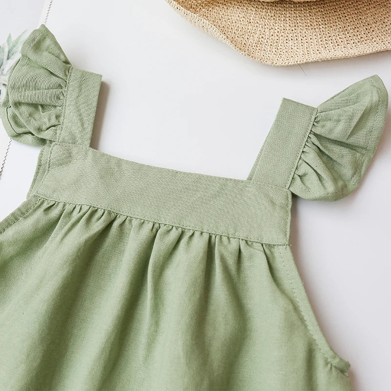 Girls Cotton Linen Sleeveless Button Strap Dress - photo 3