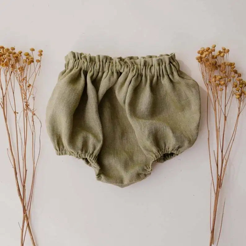 Baby Girl Linen Ruffle Top and Bloomer Shorts Set