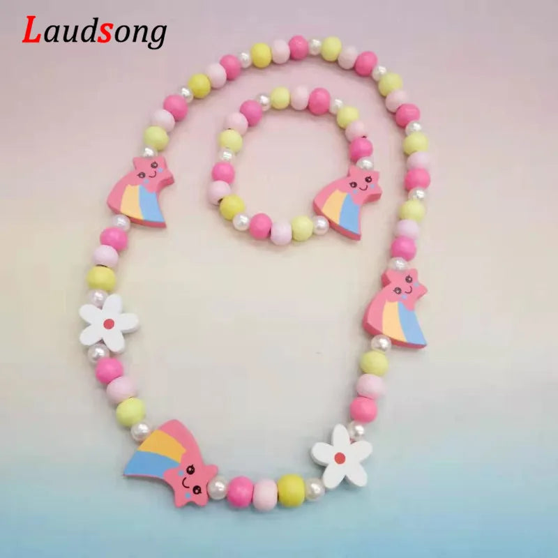 Wooden Unicorn Necklace Bracelet - Cartoon Animal Charms Kids - photo 2