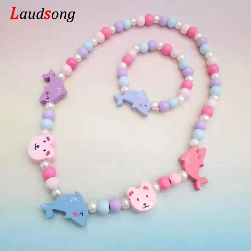 Wooden Unicorn Necklace Bracelet - Cartoon Animal Charms Kids - photo 6