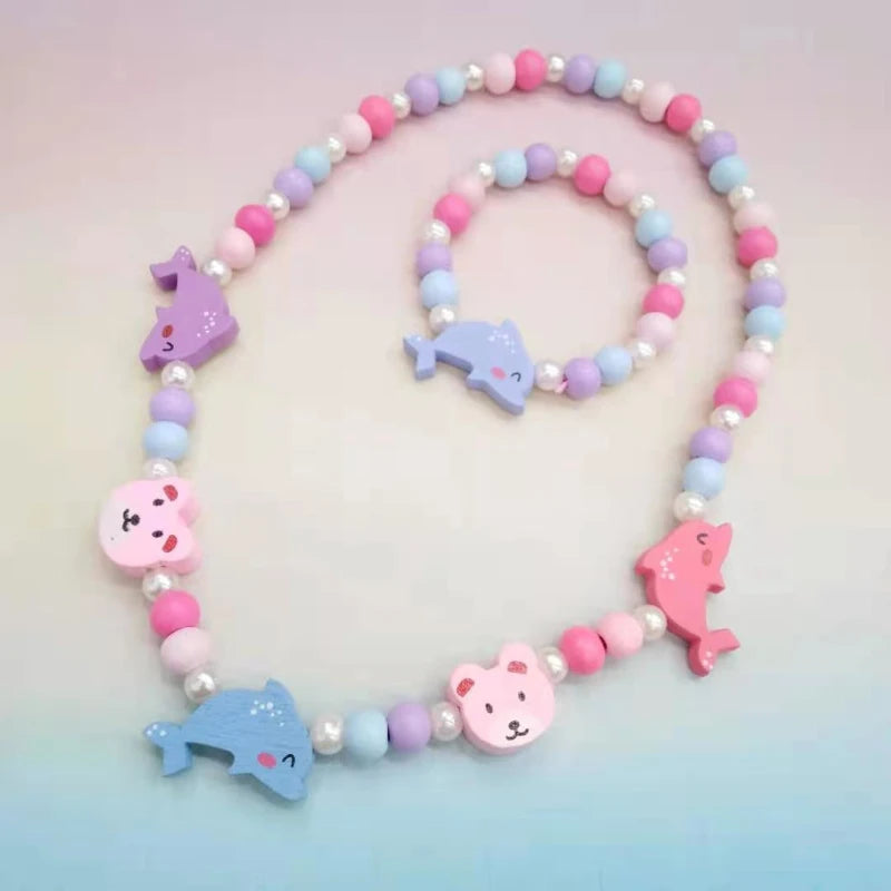 Wooden Unicorn Necklace Bracelet - Cartoon Animal Charms Kids - photo 19