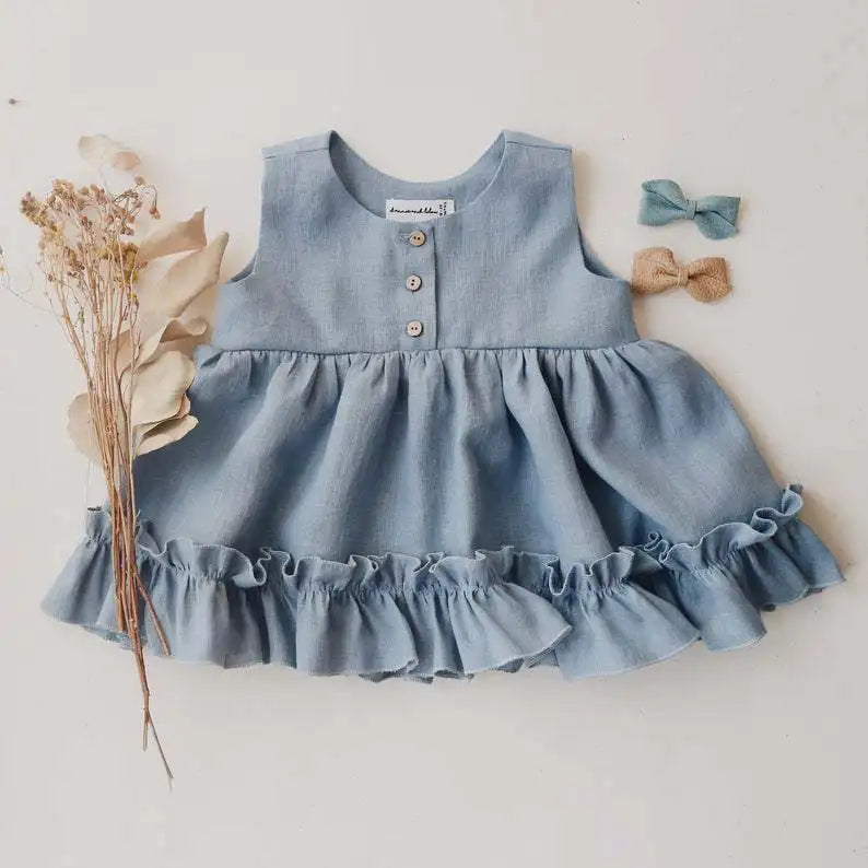 Baby Girl Linen Ruffle Top and Bloomer Shorts Set