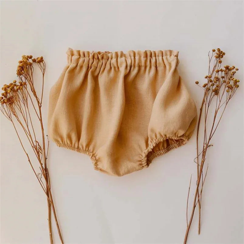 Baby Girl Linen Ruffle Top and Bloomer Shorts Set