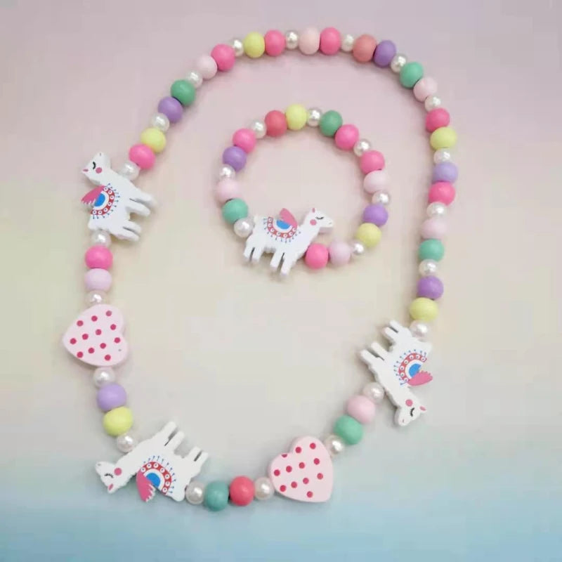 Wooden Unicorn Necklace Bracelet - Cartoon Animal Charms Kids - photo 7
