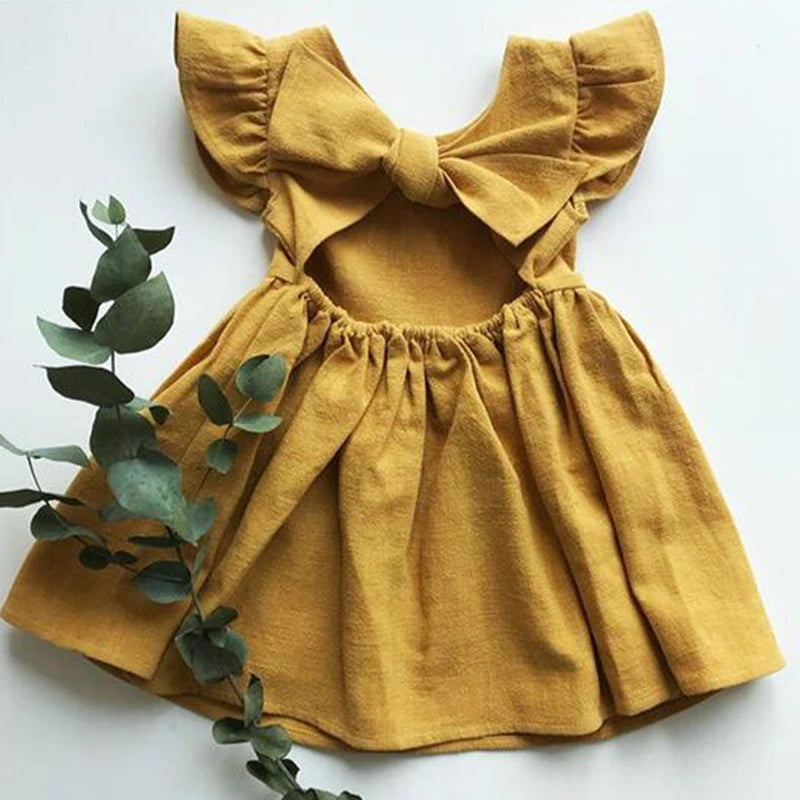 Baby Girls Cotton Linen Flying Sleeve Dress - photo 5