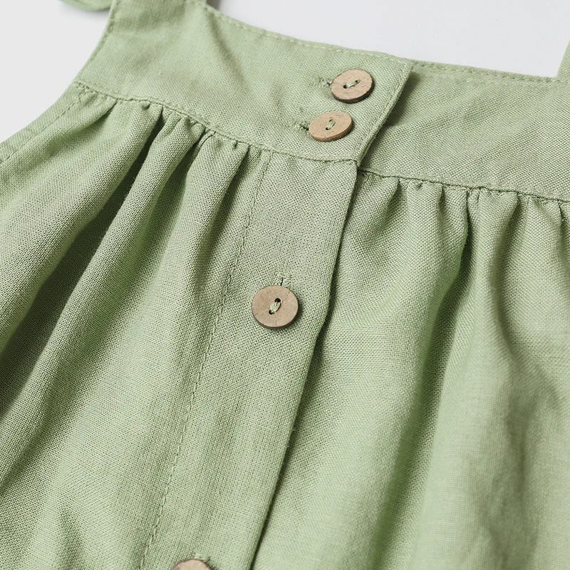 Girls Cotton Linen Sleeveless Button Strap Dress - photo 4