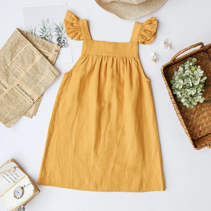 Girls Cotton Linen Sleeveless Button Strap Dress - photo 10