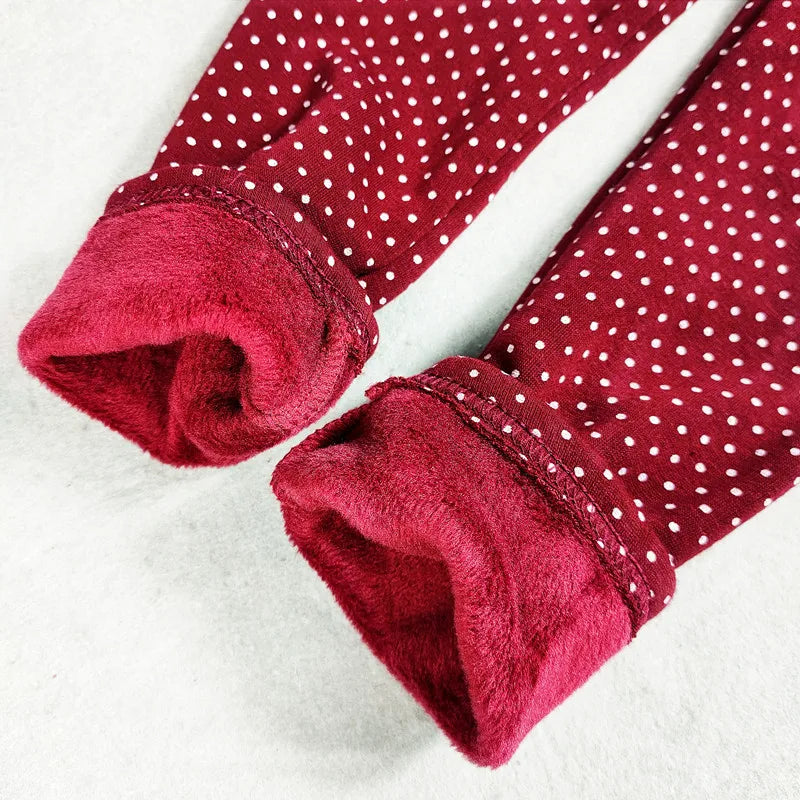 Baby Girl Velvet Leggings — Dot Stretch Warm Trousers | 6M–7Y