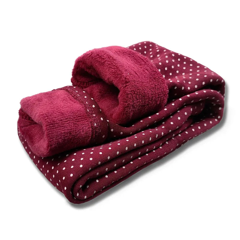 Baby Girl Velvet Leggings — Dot Stretch Warm Trousers | 6M–7Y