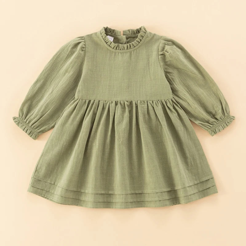 Baby Girls Cotton Linen Long Sleeve Pullover Dress - photo 3
