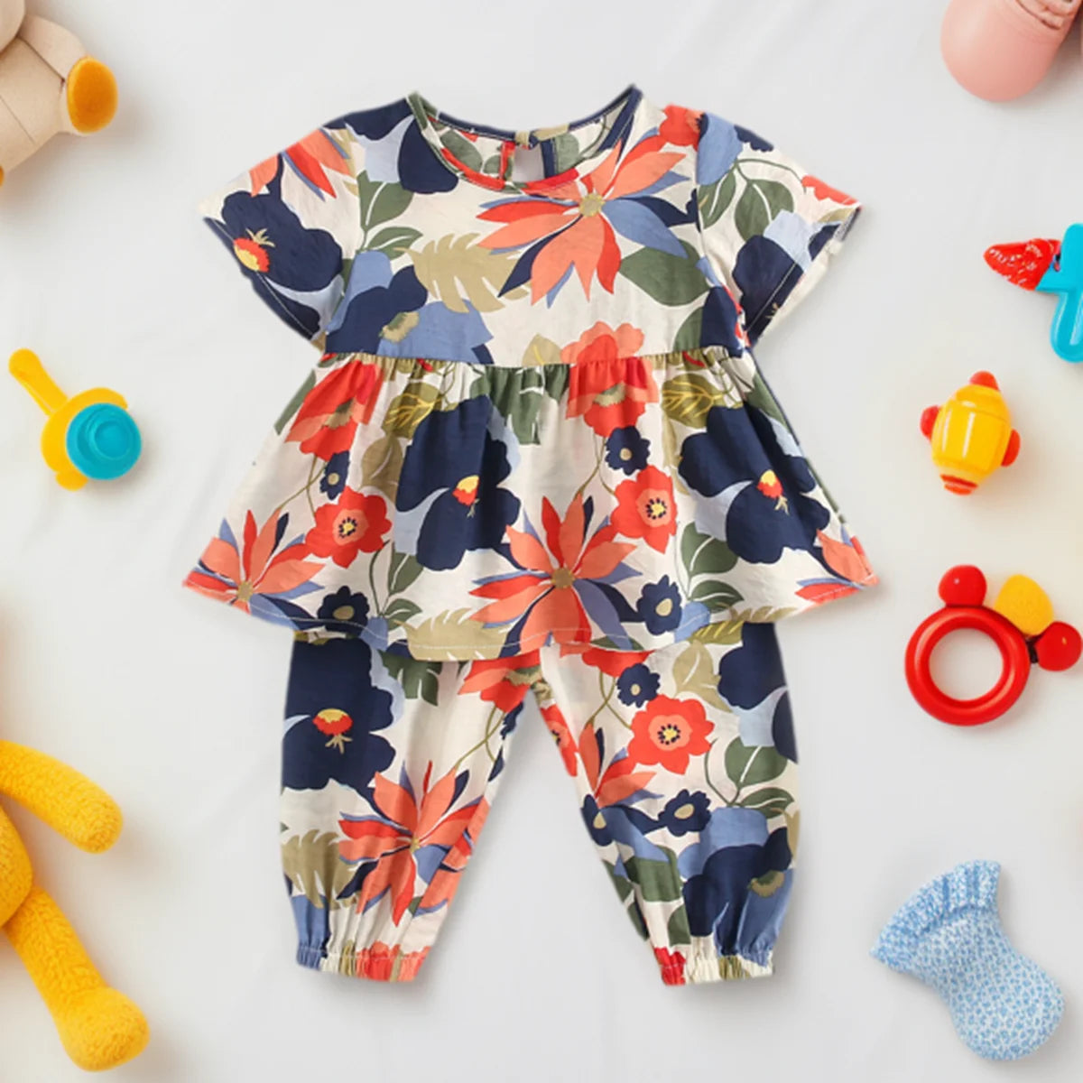 Baby Girls' Floral Cotton 2-Piece Set – Princess Top & Shorts | 6M–4Y - photo 1