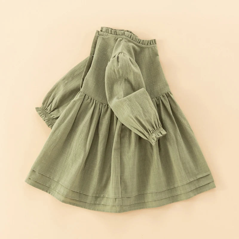Baby Girls Cotton Linen Long Sleeve Pullover Dress - photo 5
