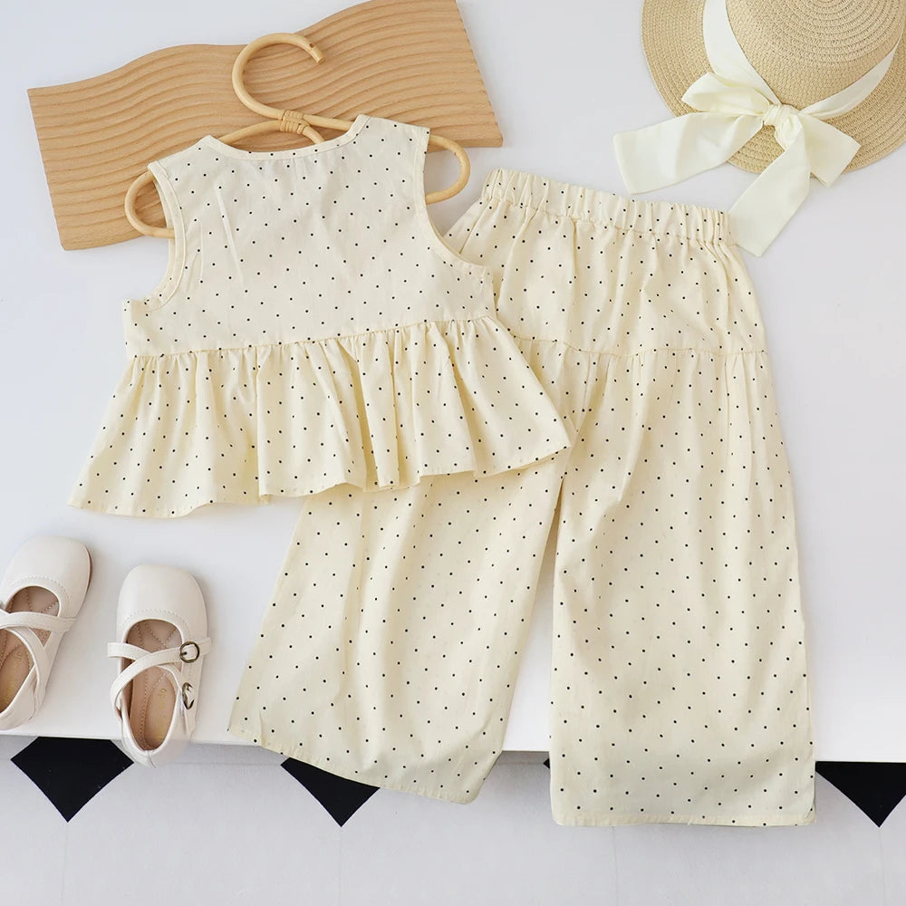 Girls' Polka Dot Top & Wide-Leg Pants Set - Kindle Kids ABC