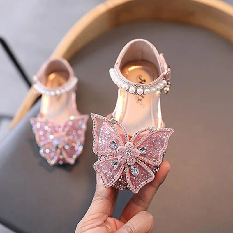 Girls sequin bow princess sandals sparkly flats