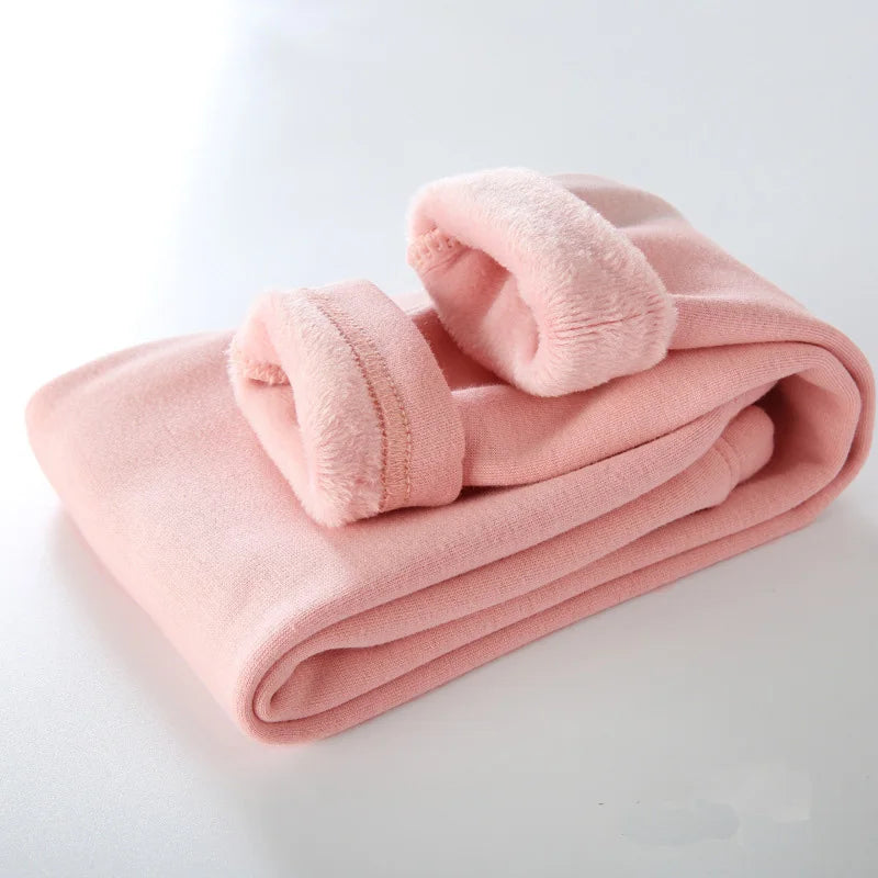 Baby Girl Velvet Leggings — Dot Stretch Warm Trousers | 6M–7Y