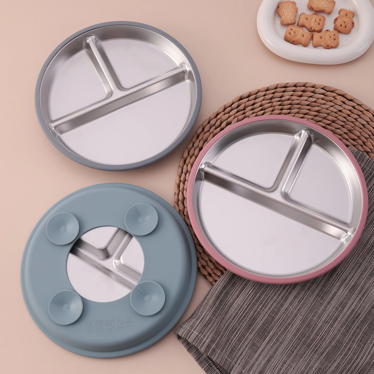 Stainless steel suction plate detachable baby feeding dish