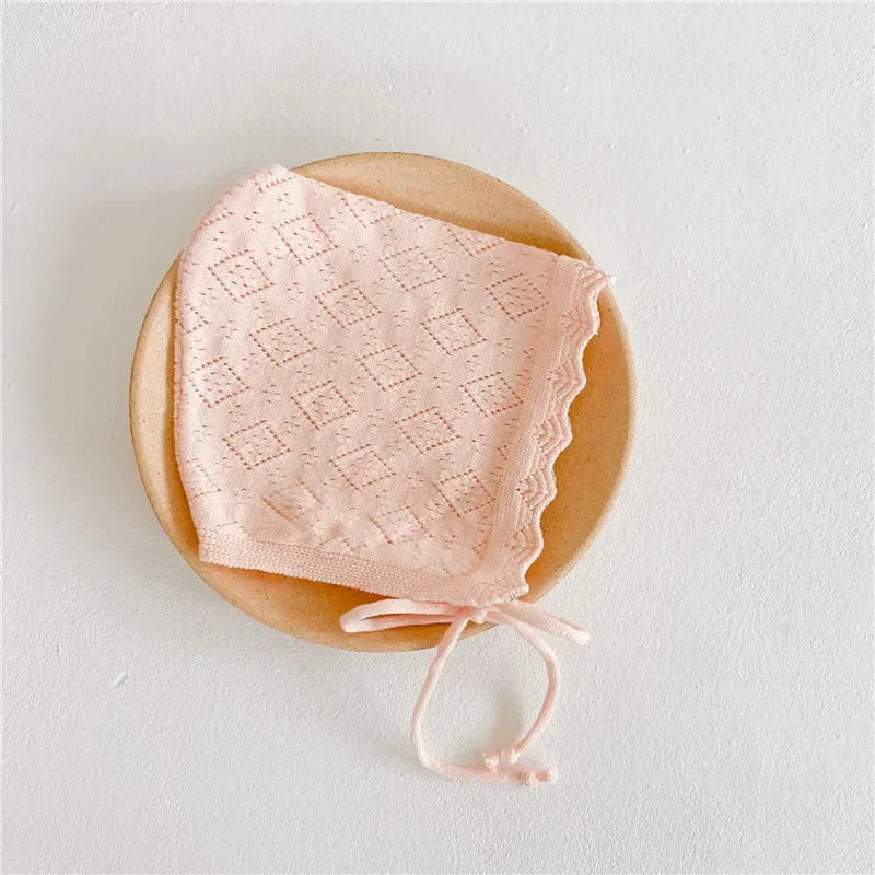 Baby Girl Knit Cotton Hat — Lace Flower Bonnet Cap | 0–4Y