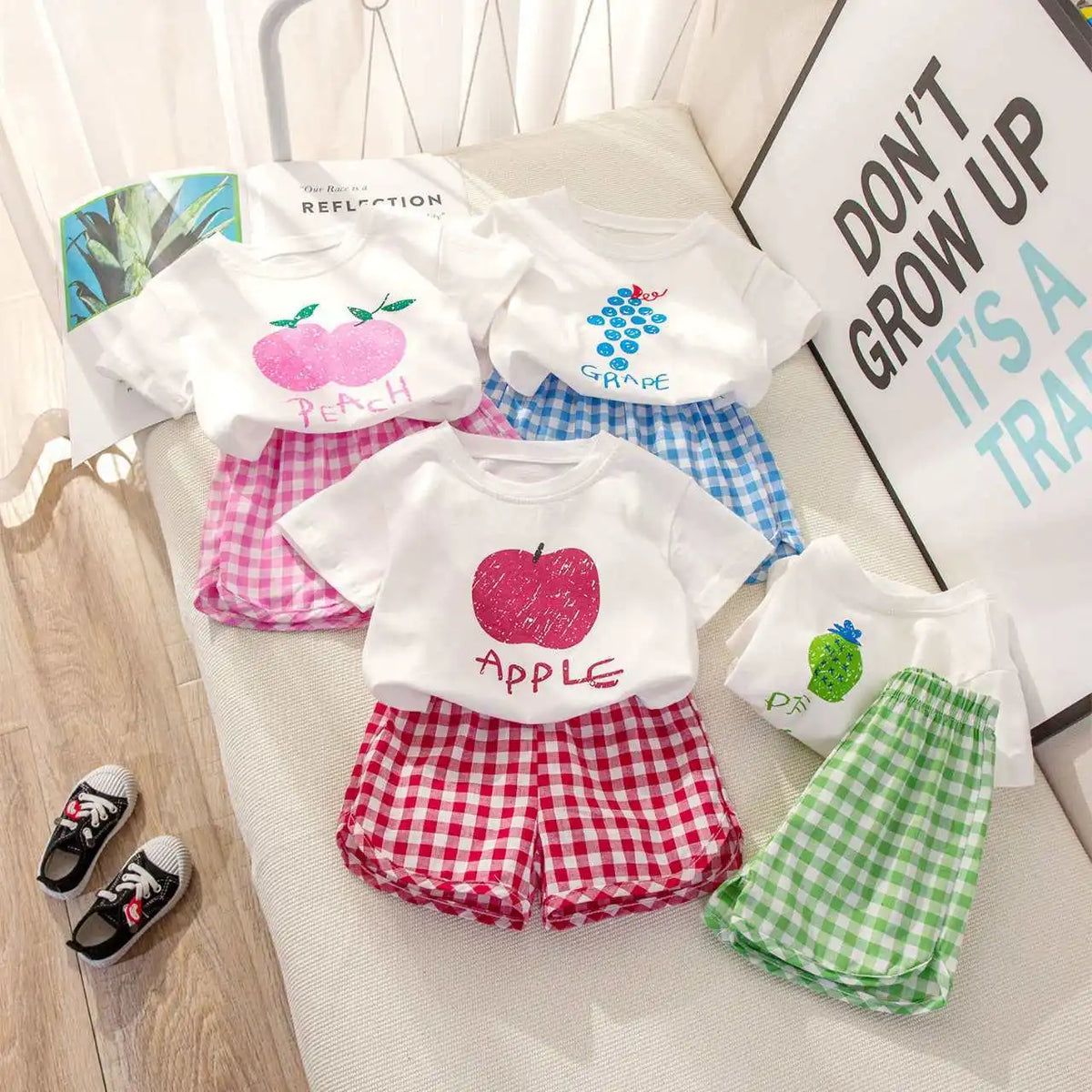 Kids' 2-Piece Summer Set – Fruit Print Top & Plaid Shorts - photo 1