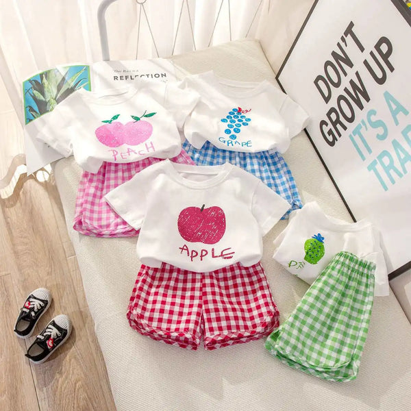 Kids' 2-Piece Summer Set – Fruit Print Top & Plaid Shorts - photo 1