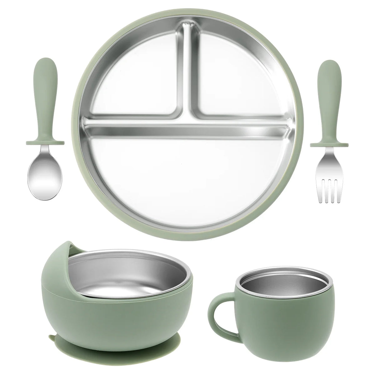 Stainless Steel Baby Feeding Set — 5-Piece Plate, Bowl, Cup & Cutlery | 6M+ - photo 12