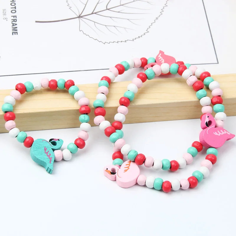 Wooden Unicorn Necklace Bracelet - Cartoon Animal Charms Kids - photo 21