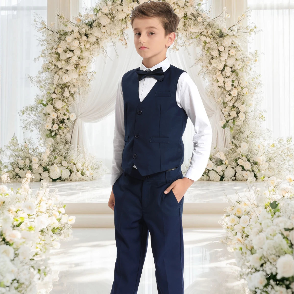 Boys Formal Vest Single-Breasted Waistcoat Wedding 4-16Y - photo 3