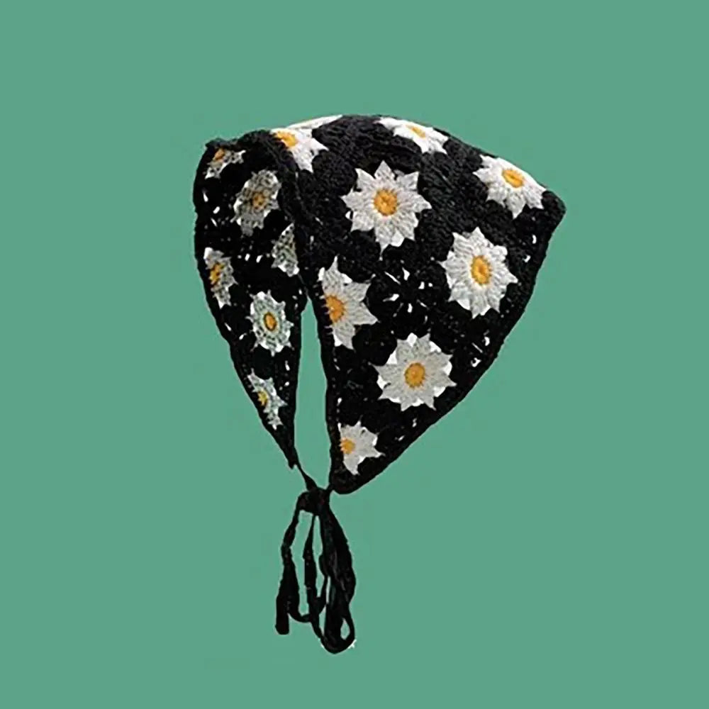 Knit Crochet Triangle Headband — Floral Handmade Scarf | 1–4Y