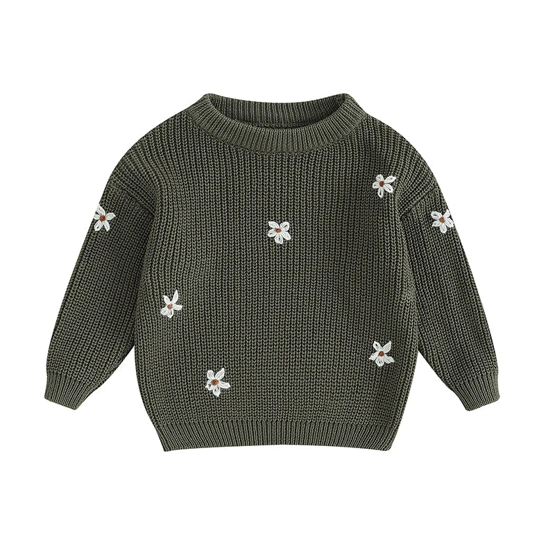 Baby Girl Knit Flower Sweater — Soft Pullover Knitwear | 0–7Y