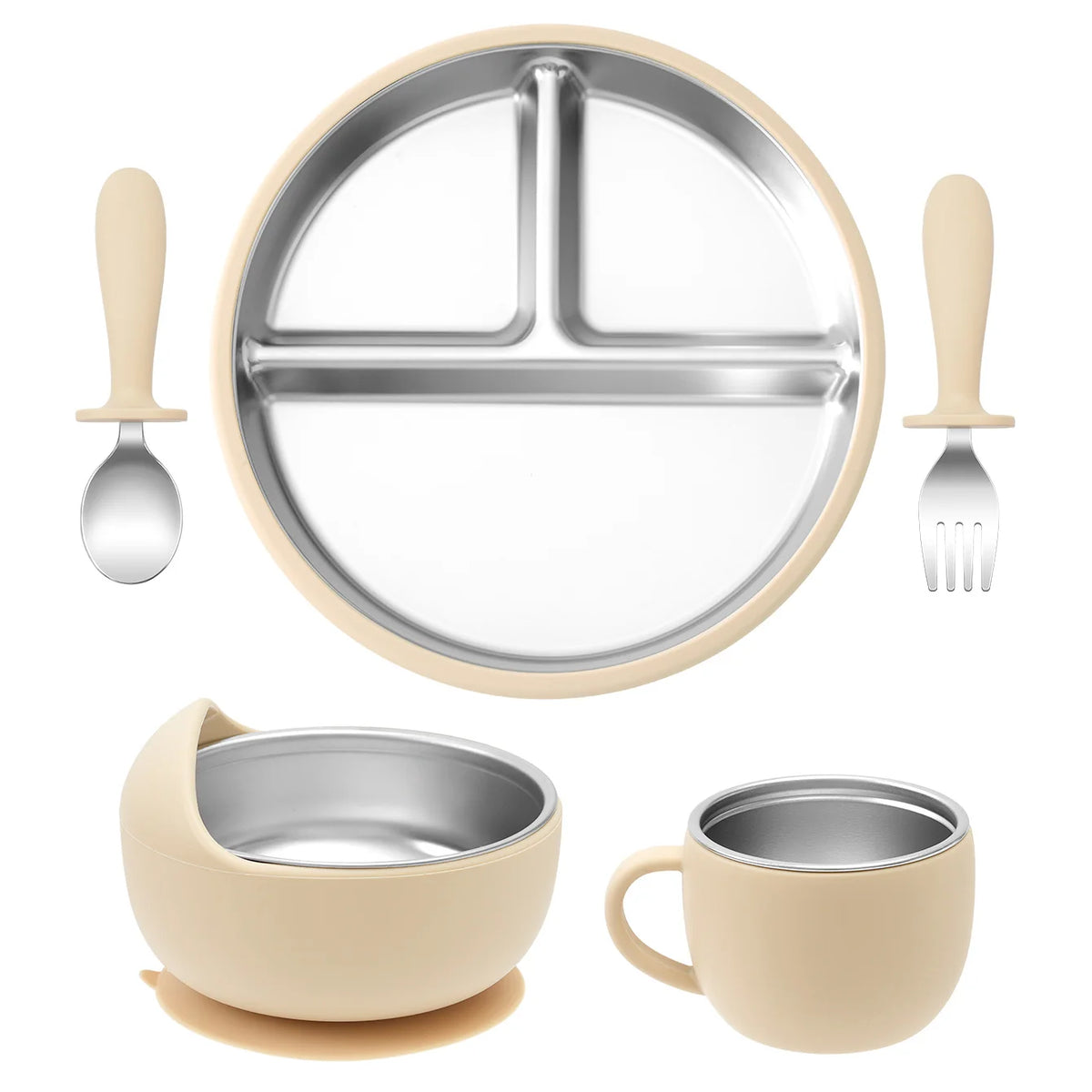 Stainless Steel Baby Feeding Set — 5-Piece Plate, Bowl, Cup & Cutlery | 6M+ - photo 6