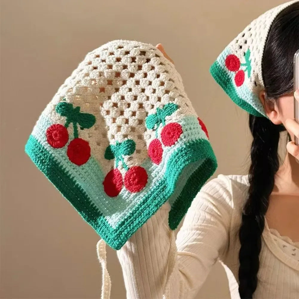 Knit Crochet Triangle Headband — Floral Handmade Scarf | 1–4Y