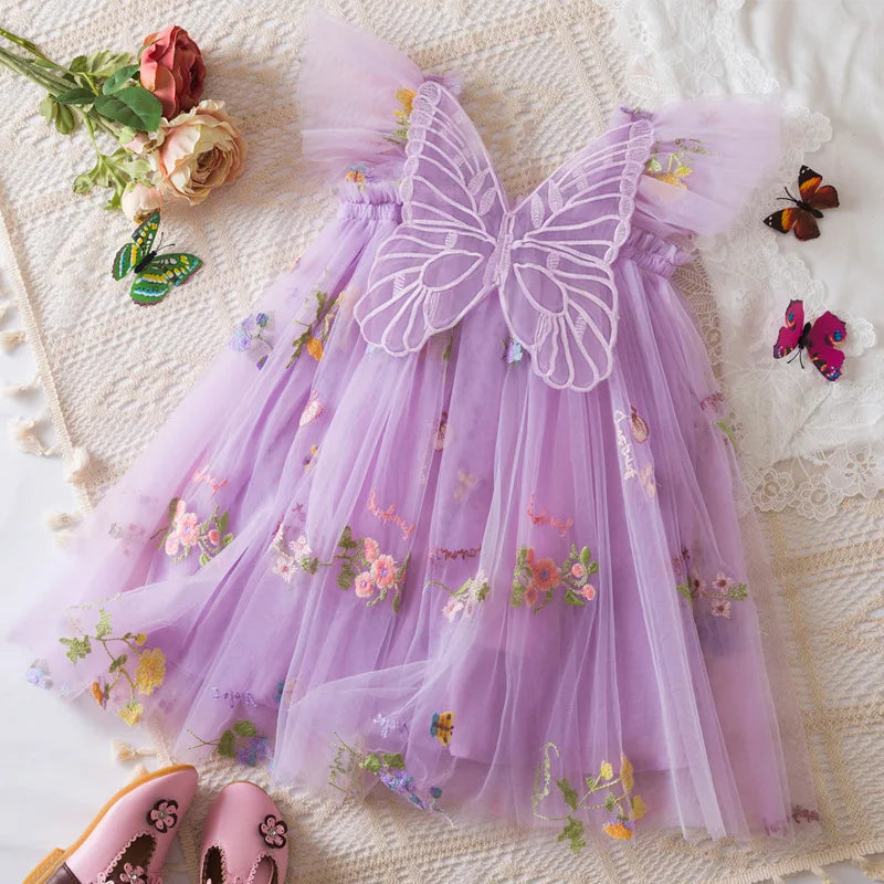 Girls Tulle Floral Embroidered Party Dress