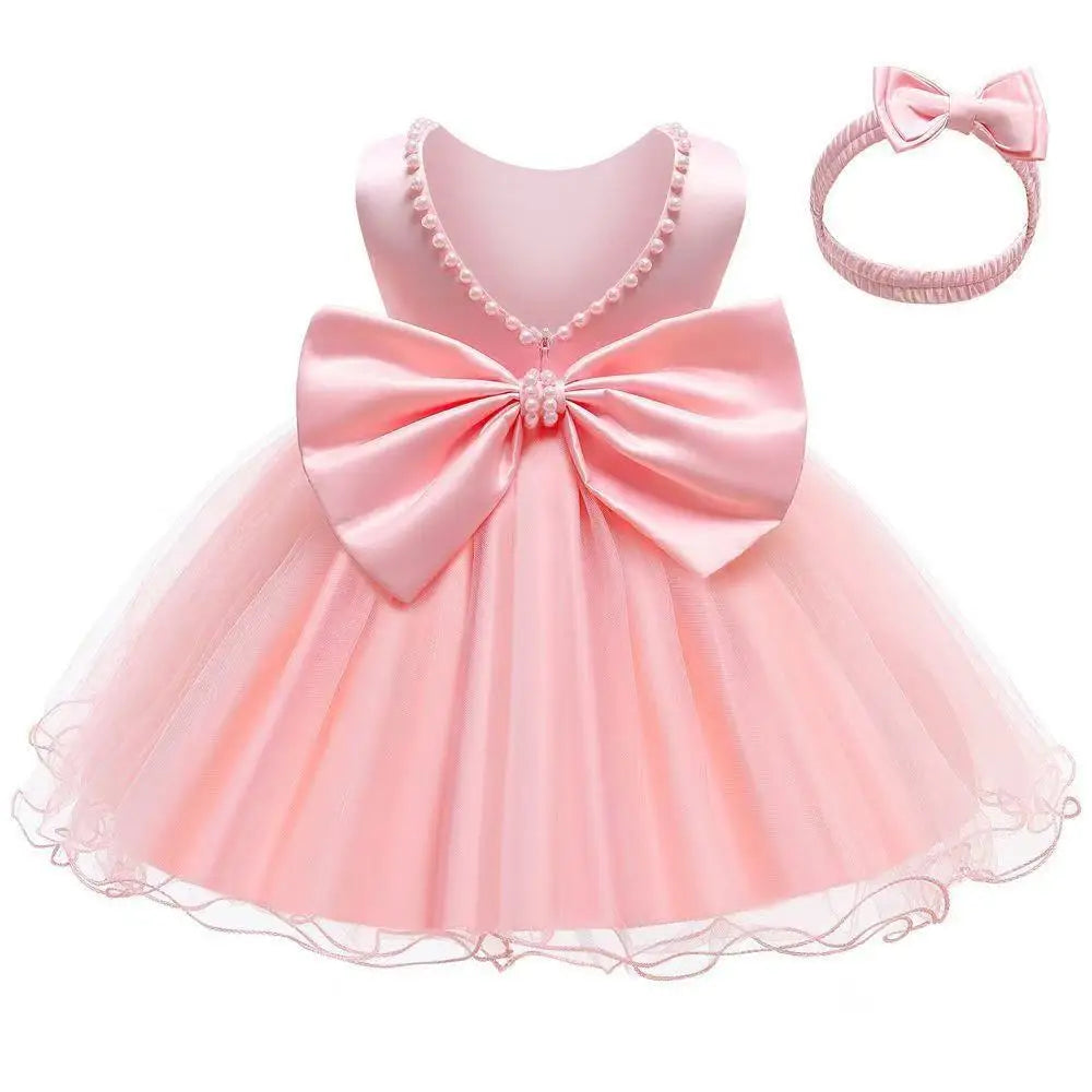 Girls' Beaded Backless Bow Dress with Headband - Kindle Kids ABC - view 2