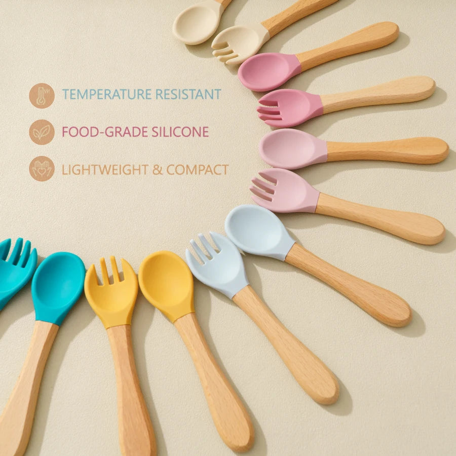Baby silicone feeding set 3-piece suction bowl spoon fork
